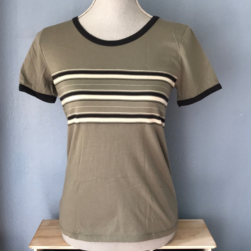 Empyre Olive Green Trendy Striped Ringer T-Shirt